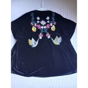 Entro Kimono Large Cardigan Topper Embroidered Birds Velvet Bohemian Cottage